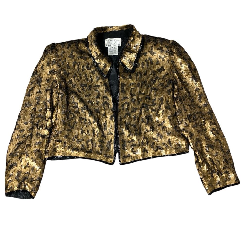 Vintage Adrianna Papell Gold Black Silk Sequin‎ 1990s Evening Jacket - Picture 2 of 11